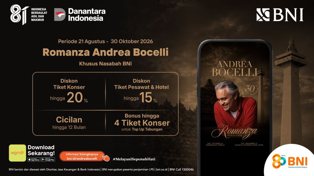 Konser Andrea Bocelli Makin Spesial, BNI Hadirkan Diskon Tiket hingga Promo Travel