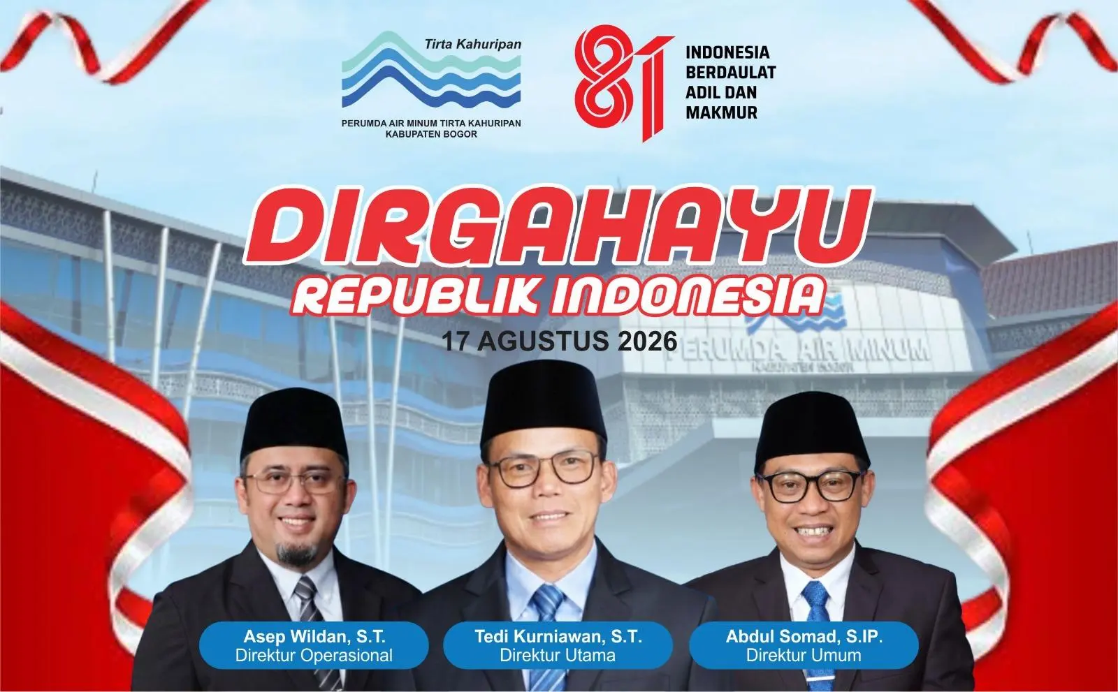 Perumda Air Minum Tirta Kahuripan Kabupaten Bogor Mengucapkan Dirgahayu Republik Indonesia Ke-81