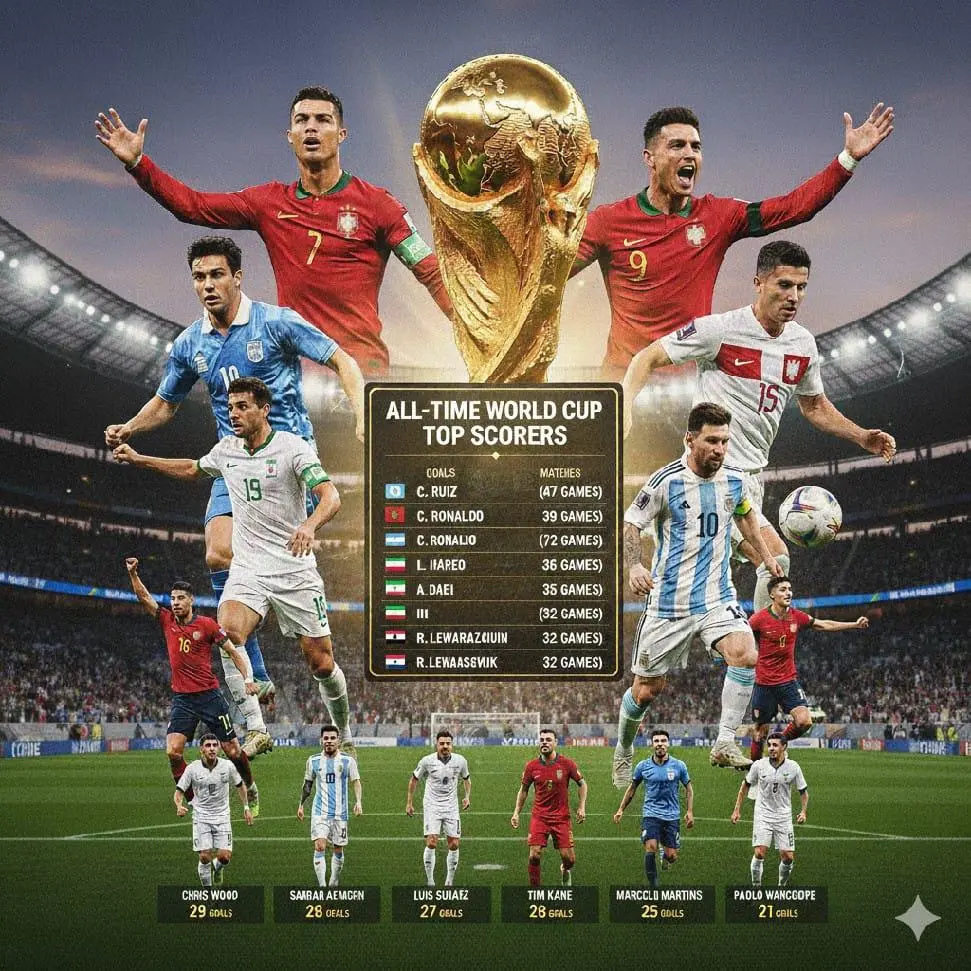 Daftar Top Skor Sepanjang Masa Kualifikasi Piala Dunia, Carlos Ruiz & Cristiano Ronaldo Masih Perkasa